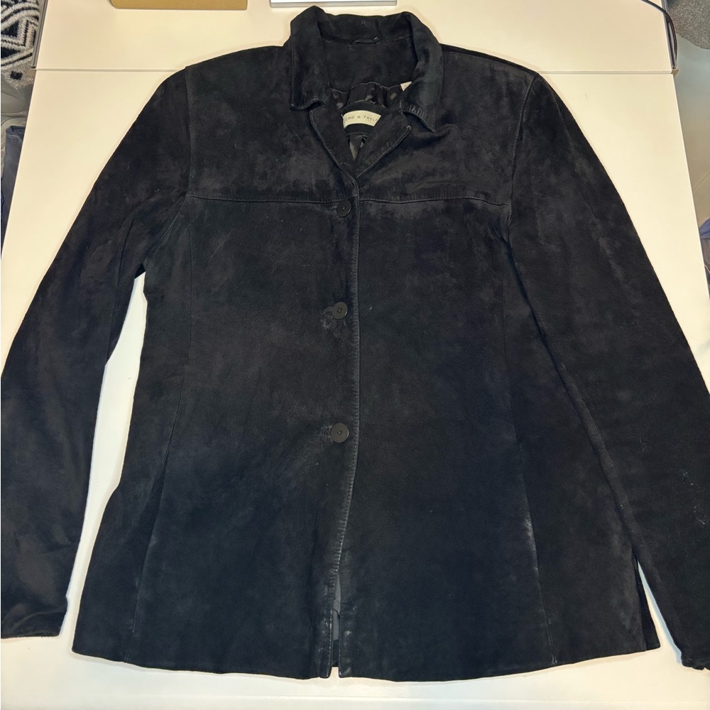 Women's Black Suede Button Up Lined Jacket Size M *FLAW - See Last Photo